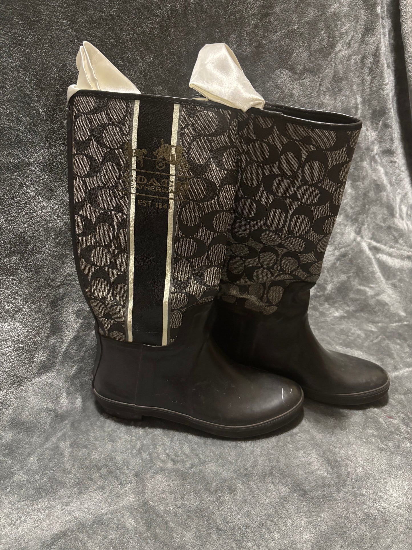 Black Coach Rain Boots Size 8